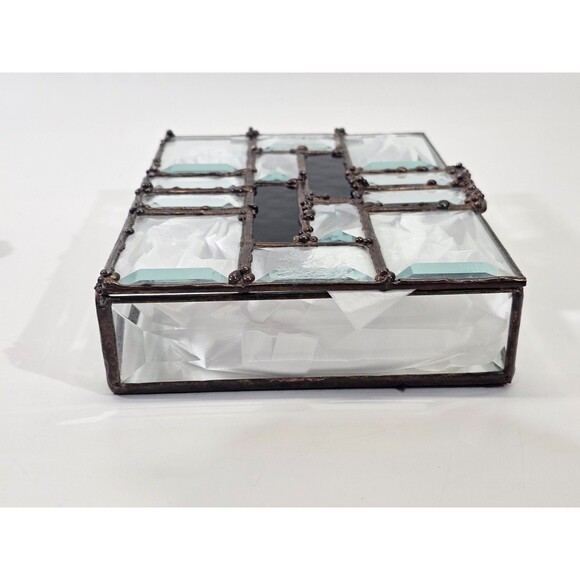 Antique Stained Glass Handmade Mirror Trinket Jewelry Box Vanity Set Art Deco - Picture 9 of 15